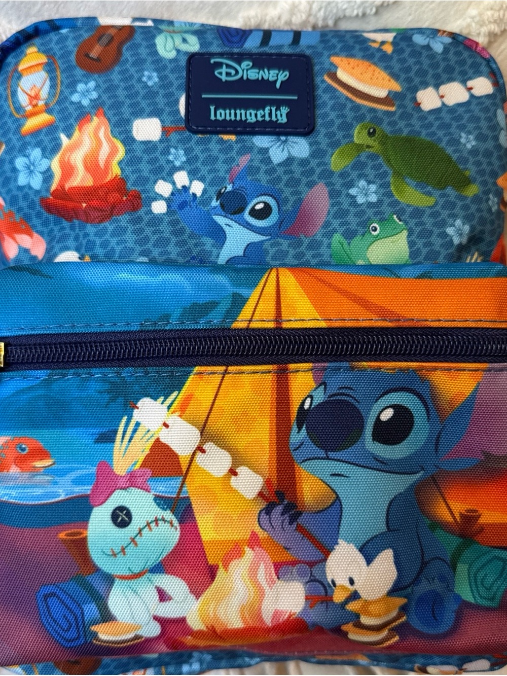Loungefly Disney Stitch Camping Cuties AOP Nylon Square Kids Mini Backpack NWT
